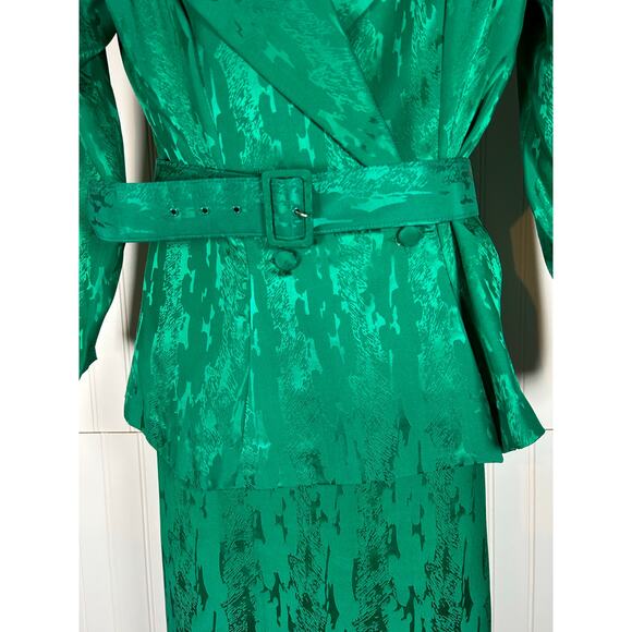 Vintage Women's Green 100% Silk double breasted 2 Piece Set skirt/jacket Sz 12 - Picture 10 of 16